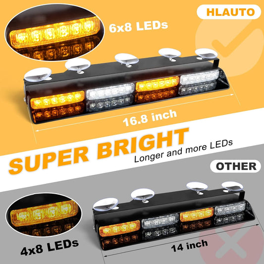 Emergency Dash Strobe Lights 2x16.8 Inch Amber White 48 LED